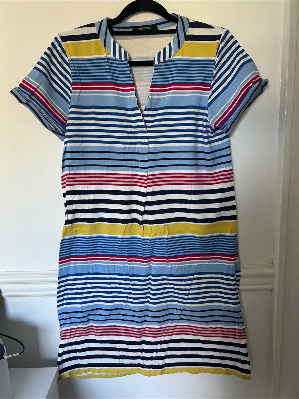 august silk Light Blue and Navy Striped Top